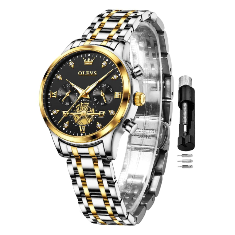 OLEVS Womens Watch Business Dress Diamond Female Watches for Ladies Analog Quartz Stainless Steel Waterproof Luminous Black Female Wristwatch