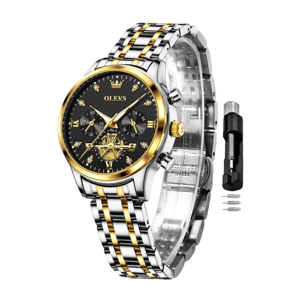 OLEVS Womens Watch Business Dress Diamond Female Watches for Ladies Analog Quartz Stainless Steel Waterproof Luminous Black Female Wristwatch